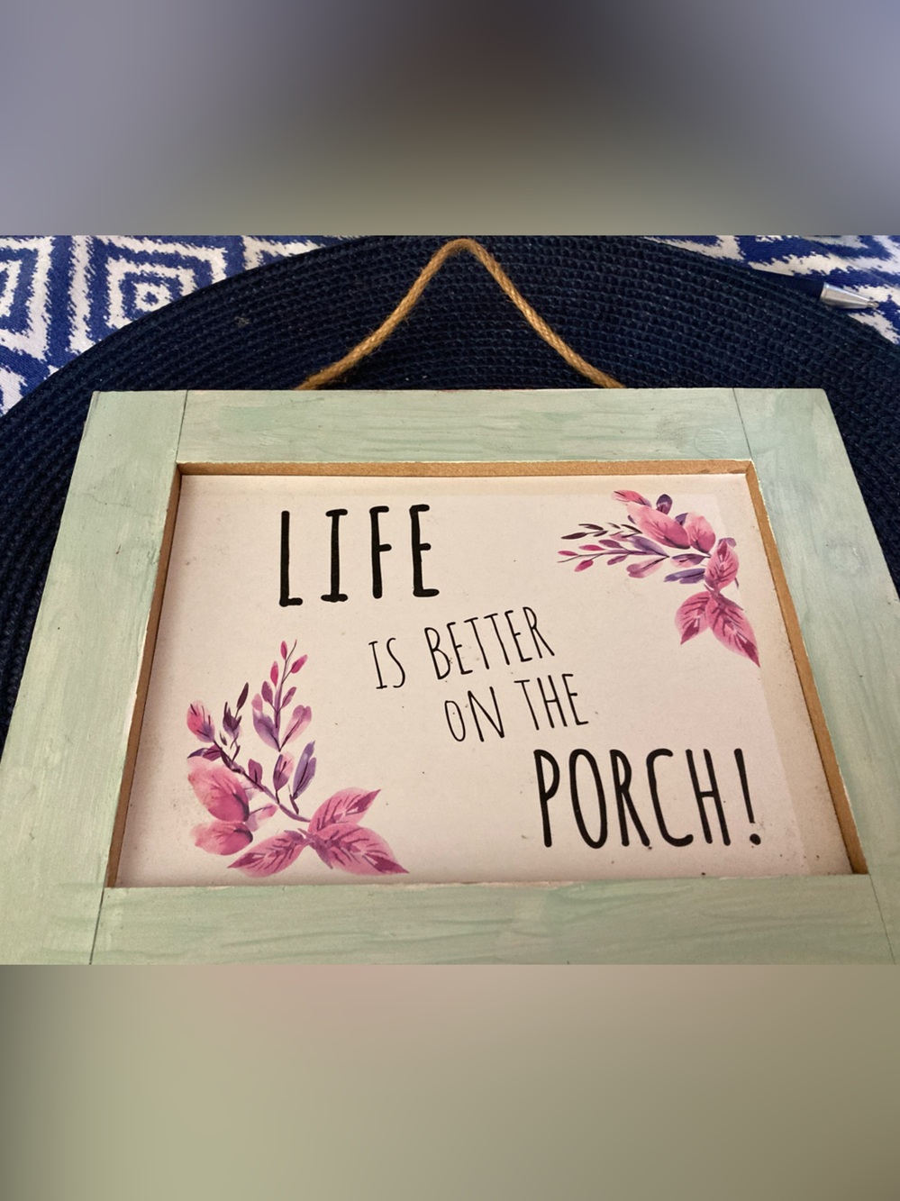 ‘Life Is Better On The Porch’ Rustic Farmhouse Sign green frame floral accent